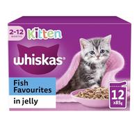 WHISKAS 2-12mths Cat Pouches Fish Favourites in Jelly, Pack of 4 (12 x 85 g)