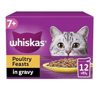 WHISKAS 7+ Cat Pouches Poultry Feasts in Gravy, Pack of 4 (12 x 85 g)