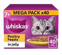 Whiskas 7+ Cat Pouches Poultry Feasts Mega Pack in Jelly - 40 x 85g