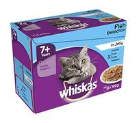 Whiskas 7+ Cat Wet Food in Pouch for Senior Cats, Pure Delight Fish Selection in Jelly, 12x 85g