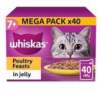 120 x 85g Whiskas 7+ Poultry Feasts Mixed Senior Wet Cat Food Pouches in Jelly