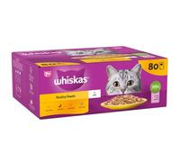 WHISKAS Bulk Saver Packs Wet Cat Food Senior 7+ Poultry Feasts in Jelly 85g x 80