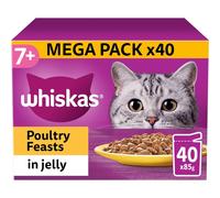 Whiskas 7+ Senior Cat Food Poultry Selection in Jelly, 85 g (Pack of 40), Packaging May Vary