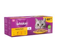 WHISKAS - 7+- Senior Wet Cat Food Pouches - 40 x 85 g - Poultry in Jelly - Bulk Cat Food Megapack - 40 Pouches