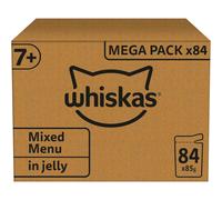 WHISKAS - 7+- Senior Wet Cat Food Pouches - 84 x 85 g - Mixed Selection in Jelly - Bulk Cat Food Megapack - 84 Pouches