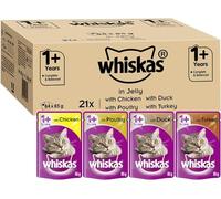 Whiskas Casserole Wet Pouches, Delicious and Tasty Poultry Selection in Jelly, Suitable for Adult Cats Aged 1+, MegaPack (84 x 85 g)