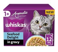 WHISKAS Cat Pouches Aromatic Seafood in Gravy 4x 12x85g - Delicious Wet Cat Food with Seafood Flavor