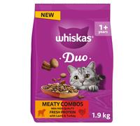 Whiskas DUO Adult Dry Cat Food 1.9kg Meaty Combos (Pack of 4)