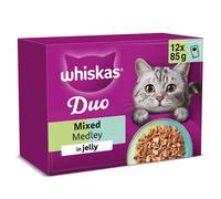WHISKAS DUO Adult Wet Cat Food in Jelly 12x85g Mixed Medley (Pack of 4)