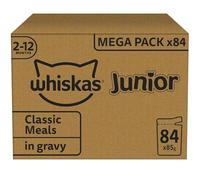 whiskas Junior Classic Selection in Gravy 84 Pouches, Wet Kitten and Cat Food, Selection of Beef, Lamb, Chicken and Poultry, Megapack (84 x 85 g)