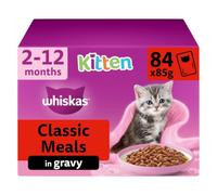 whiskas Junior Classic Selection in Gravy 84 Pouches, Wet Kitten and Cat Food, Selection of Beef, Lamb, Chicken and Poultry, Megapack (84 x 85 g)