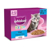WHISKAS 2-12mths Cat Pouches Fish Favourites in Jelly, Pack of 4 (12 x 85 g)