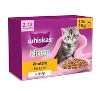 WHISKAS Junior Wet Cat Food in Jelly 12x85g Poultry Feasts (Pack of 4)