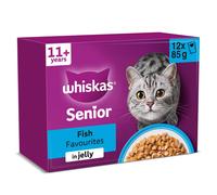 WHISKAS Senior 11+ Wet Cat Food in Jelly 12x85g Fish Favourites (Pack of 4)