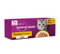 WHISKAS Senior 7+ Wet Cat Food in Jelly 40x85g Poultry Feasts