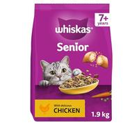 Whiskas 7+ Senior Chicken 4 x 1.9 kg Bags, Senior Dry Cat Food