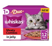 Whiskas Tasty Duo 1+ Meaty Combos in Jelly 48 x 85 g Pouches, Adult Cat Food, Pack of 4 (12 x 85 g)