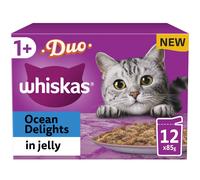 Whiskas Tasty Duo 1+ Ocean Delight in Jelly 48 x 85 g Pouches, Adult Cat Food, Pack of 4 (12 x 85 g)