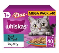 Whiskas Tasty Duo 1+ Surf and Turf in Jelly 40 x 85 g Pouches, Adult Cat Food