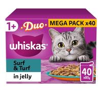 Whiskas Tasty Duo 1+ Surf and Turf in Jelly - 40 x 85 g Pouches, Adult Cat Food (Dual Flavor)