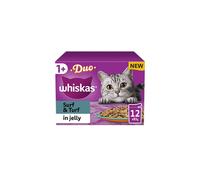 Whiskas Tasty Duo 1+ Surf and Turf in Jelly 48 x 85 g Pouches, Adult Cat Food, Pack of 4 (12 x 85 g)