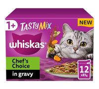 Whiskas Tasty Mix 1+ Chef`s Choice in Gravy 48x85g Pouches, Adult Cat Food, Pack of 4 (12x85g)