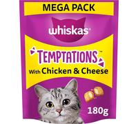 WHISKAS Temptations Tasty Crunchy Treats Adult Cats Small Bite Size Snacks a Delicious Chicken Cheese Filling 4 180 g Packets Pack May Vary