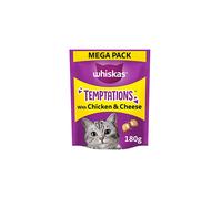 WHISKAS Temptations - Tasty, Crunchy Treats for Adult Cats, Small Bite Size Snacks with a Delicious Chicken and Cheese Filling, 4 x 180 g Packets -