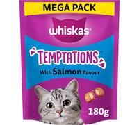 WHISKAS Temptations - Tasty, Crunchy Treats for Adult Cats, Small Bite Size Snacks with a Delicious Salmon Flavour Filling, 4x180 g Packets