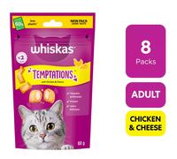 8 X 60G Whiskas Temptations Cat Treats Chicken & Cheese Cat Biscuits 480G