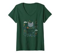 Whisker Away Your Troubles - Cute Cat Illustration V-Neck T-Shirt, Women, Forest Green, M
