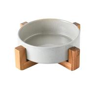 Whisker Friendly Pet bowl Cat Bowl,Ceramic Raised Dog Bowl Set with Wood Stand, Elevated Pet Water Bowl For Small Dog,Cat Bowl Feeding Bowl,Dishwasher Safe (Grey 1 flat with stand,M)