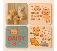 Whisker Haven Acrylic Coaster Gift Set - Personalised Photo Coaster Cat Lover's Home Decor - Square Shape Unique Cosy Lifestyle Drinkware