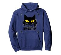 Whisker Revolution: Feline Uprising Art Pullover Hoodie, Adult Unisex, Navy, M
