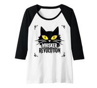 Whisker Revolution: Feline Uprising Art Raglan Baseball Tee, Women, Black/White, S