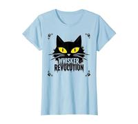 Whisker Revolution: Feline Uprising Art T-Shirt, Women, Baby Blue, M