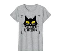 Whisker Revolution: Feline Uprising Art T-Shirt, Women, Heather Grey, 3XL