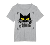 Whisker Revolution: Feline Uprising Art T-Shirt, Women's Plus, Heather Grey, 4X
