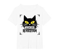 Whisker Revolution: Feline Uprising Art T-Shirt, Women's Plus, White, 1X