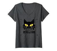 Whisker Revolution: Feline Uprising Art V-Neck T-Shirt, Women, Dark Heather Grey, XXL