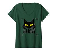 Whisker Revolution: Feline Uprising Art V-Neck T-Shirt, Women, Forest Green, M