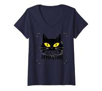 Whisker Revolution: Feline Uprising Art V-Neck T-Shirt, Women, Navy, XL