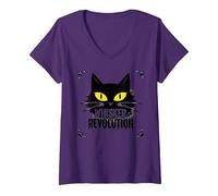 Whisker Revolution: Feline Uprising Art V-Neck T-Shirt, Women, Purple, S