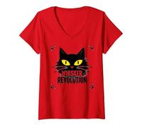 Whisker Revolution: Feline Uprising Art V-Neck T-Shirt, Women, Red, S