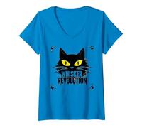 Whisker Revolution: Feline Uprising Art V-Neck T-Shirt, Women, Sapphire, XXL