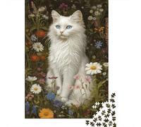 Whiskered Serenity in Bloom 1000-Piece Adult Jigsaw Puzzle, 70x50cm/1000pcs; for Progress Whenever Time Allows; White Card Pieces with Reduced Dust