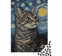 Whiskered Starry Night -2 1000-Piece Adult Jigsaw Puzzle, 38x26cm/1000pcs; for A Quiet Evening Project at Home; White Card with A Low-dust Finish