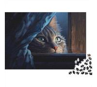Whiskered Window Watcher 1000-Piece Puzzle for Adults, 38x26cm/1000pcs; White Pieces with A Smooth Surface; Shared Family Time Around The Table
