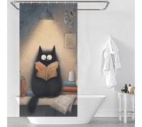 Whiskered Wisdom A Cat's Literary Night Shower Curtains Mould Proof Waterproof Polyester Fabric Modern Fabric Bathroom Decor Set for Bathroom Bathtub Apartment Decor 35.43x70.87Inch（90x180cm）
