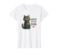 Whiskers Make me Smile Value Graphic T-Shirt, Women, White, S